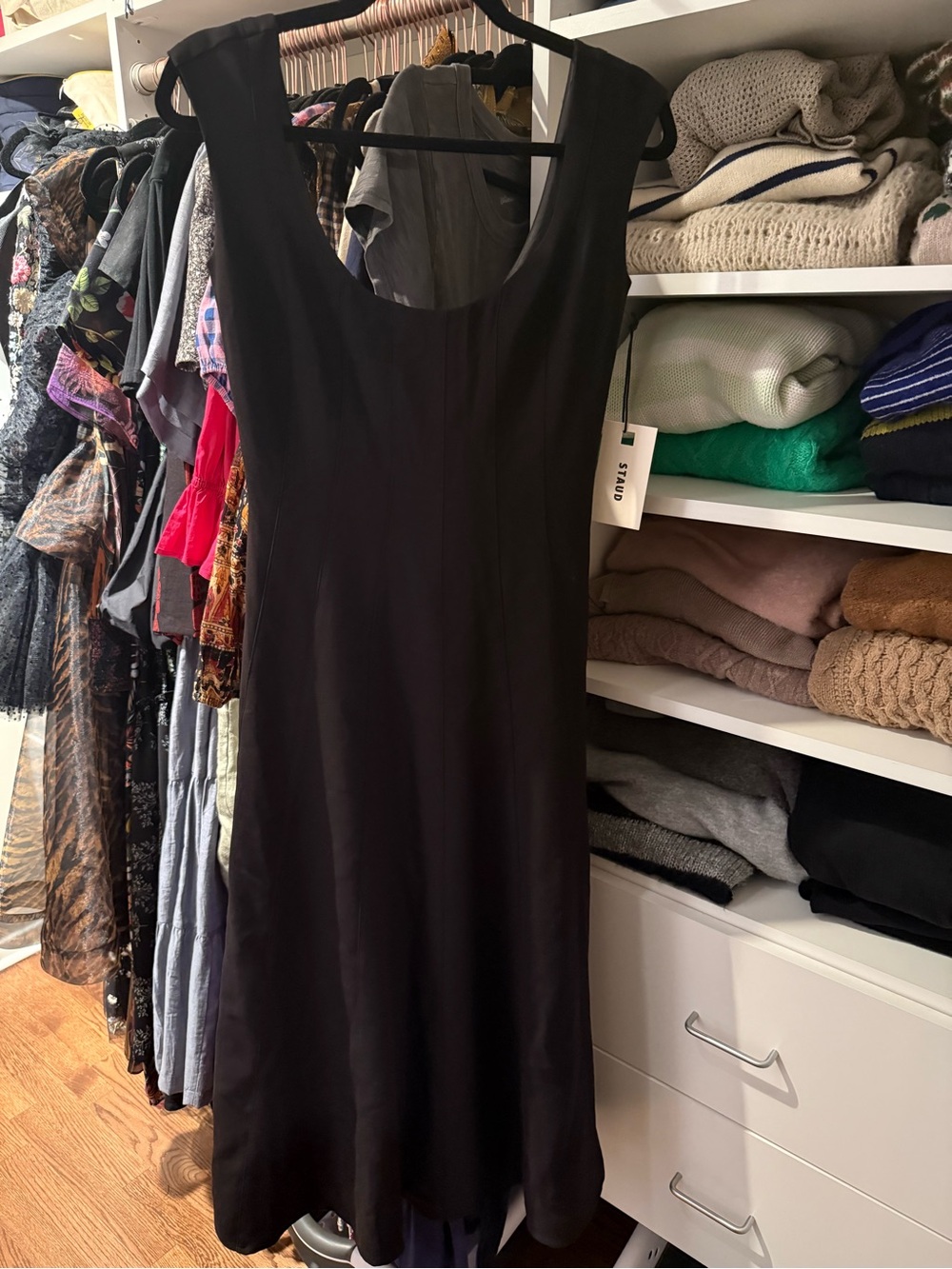 STAUD Black Scoop-Neck Midi Dress